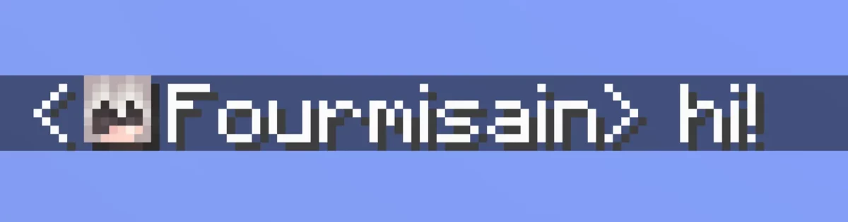 Visage Minecraft avec ombre portée devant le nom Fourmisain dans le chat