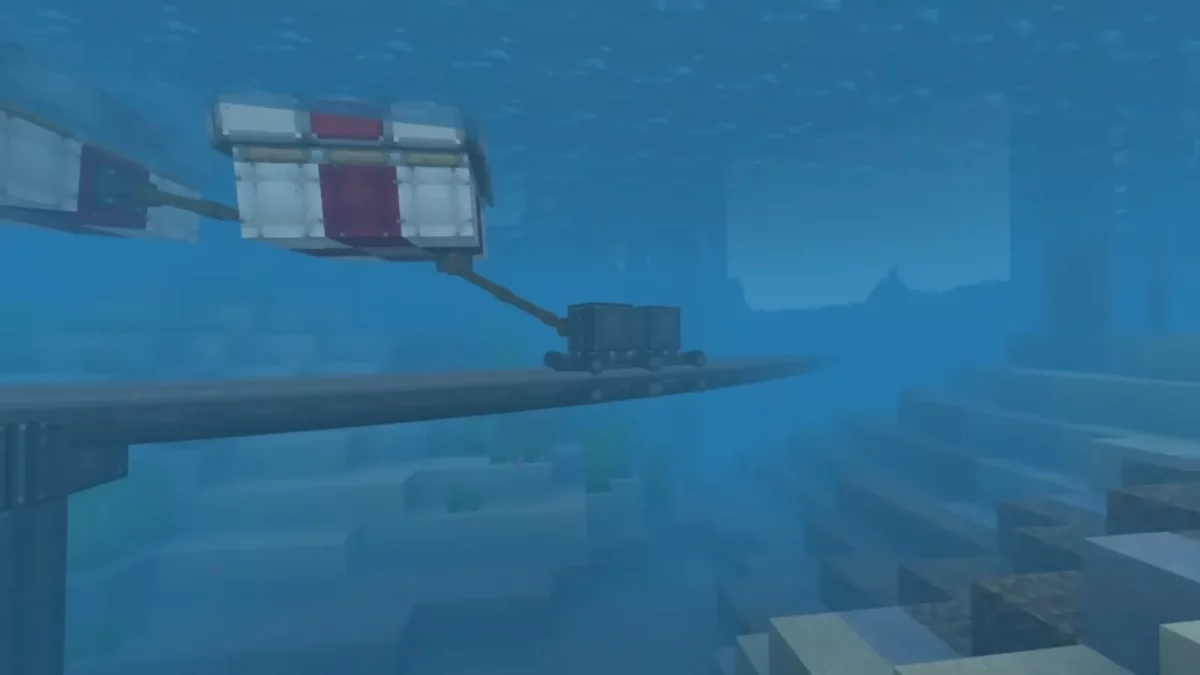 Train de montagnes russes circulant sous l’eau dans Create Coasters Simulated pour Minecraft