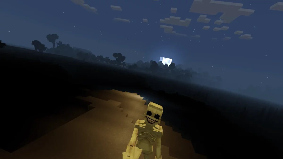 Le démon de Verity se penche vers le joueur dans l'obscurité Minecraft