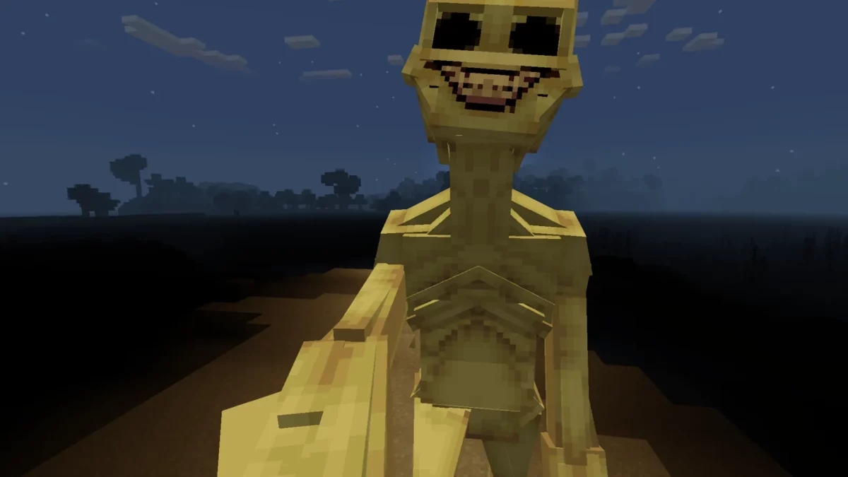 Gros plan sur le visage inquiétant du démon créé par Verity dans Minecraft