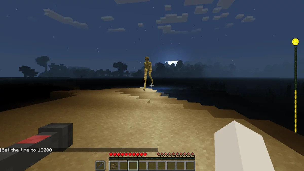 Le démon de Verity poursuit le joueur pendant une nuit très sombre dans Minecraft