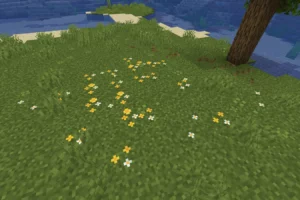 Simple Grass Flowers sème fleurs, trèfles et cailloux sur les sols de Minecraft Fleurs, feuilles et trèfles dessinés par Simple Grass Flowers pour Minecraft