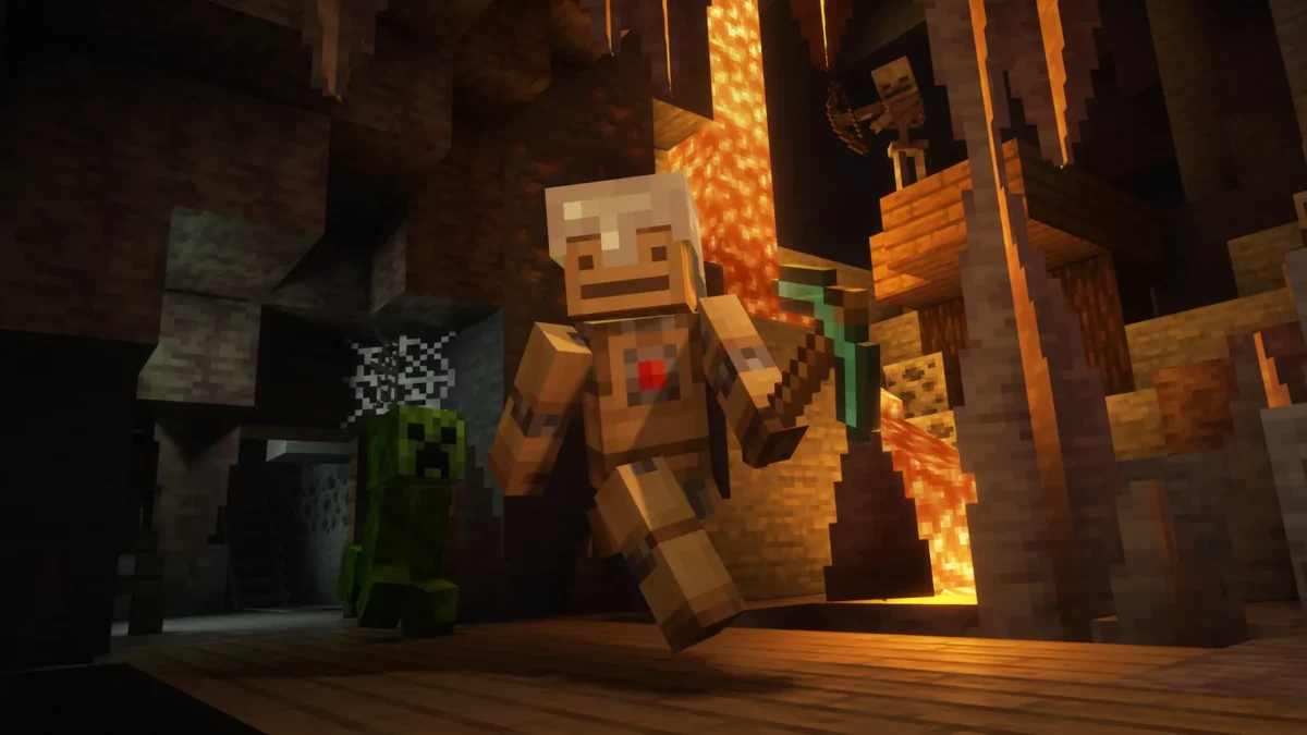 Personnage Minecraft Java avançant dans une grotte avec une animation corporelle naturelle
