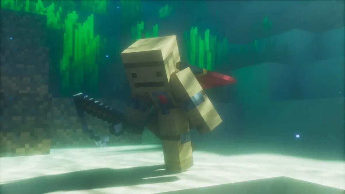 Personnage nageant sous l’eau avec les animations de Fresh Animations Player Extension