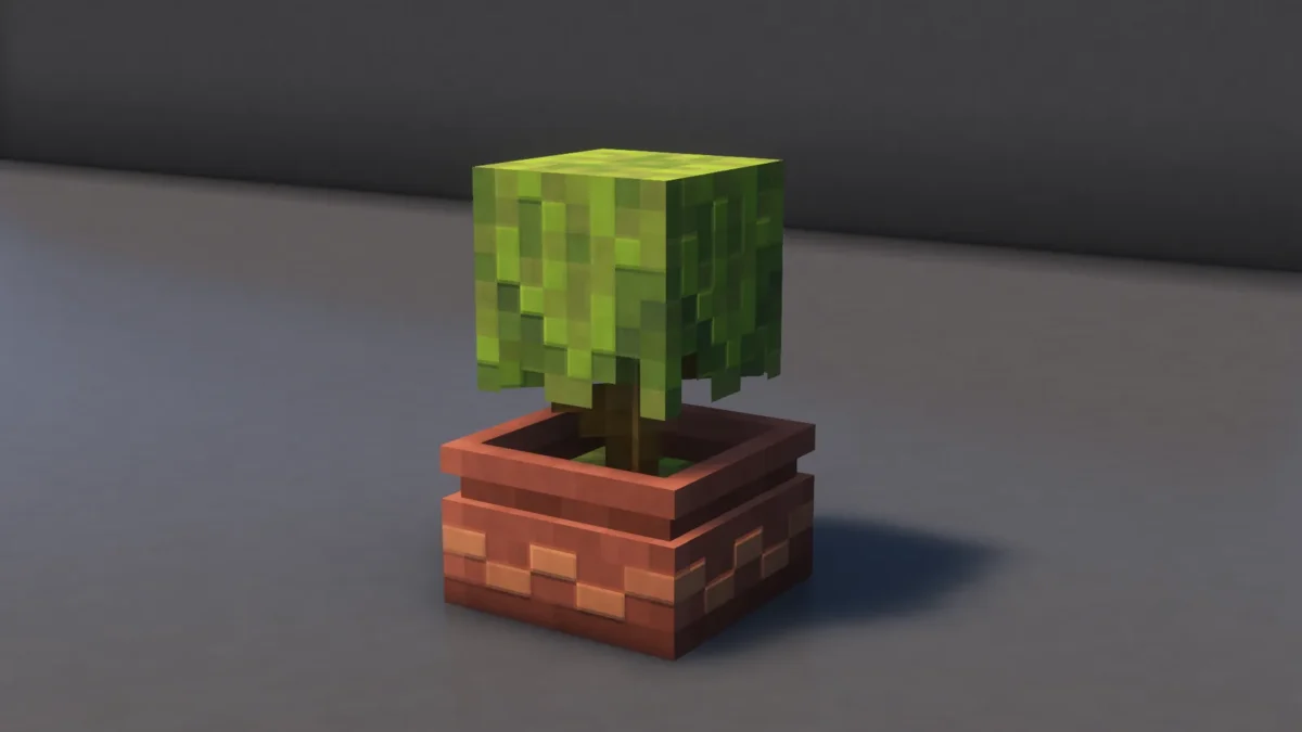 Buisson d’azalée installé dans un large pot détaillé par Fresh Flower Pots dans Minecraft