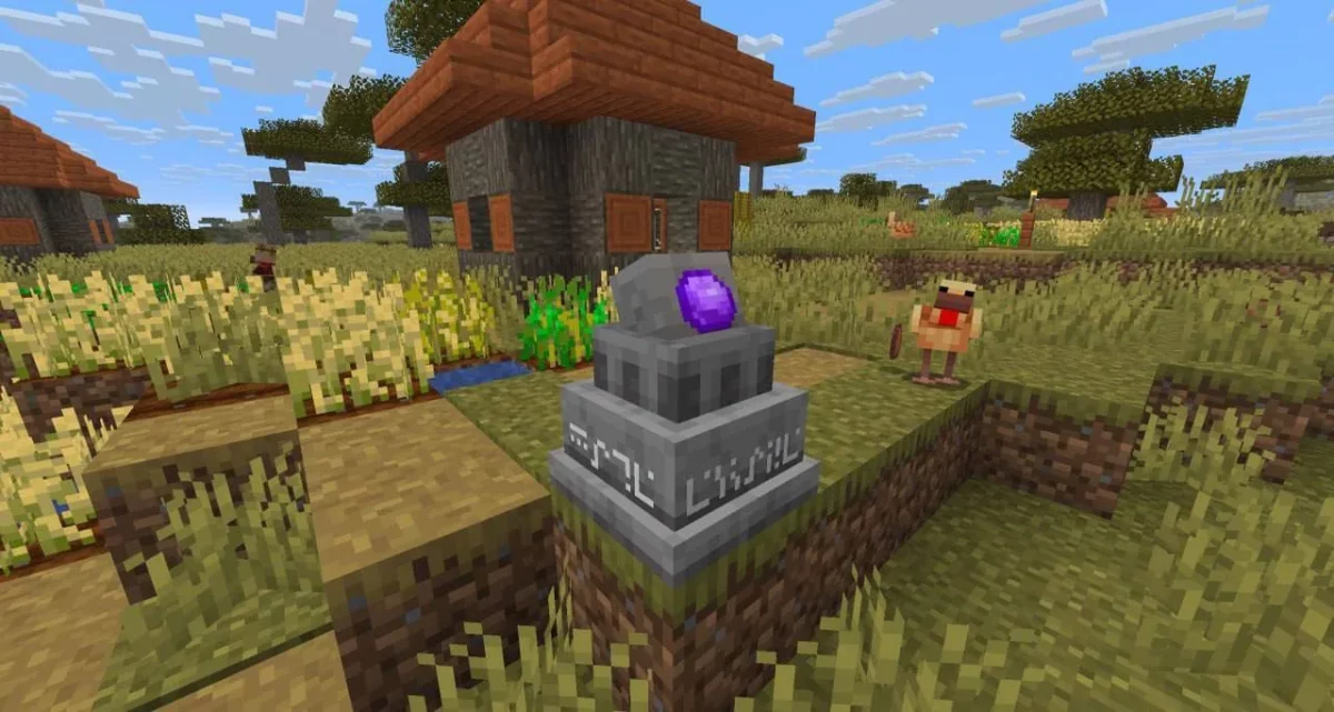 Portstone de Fresh Waystones Texture activée au bord d’un village dans Minecraft