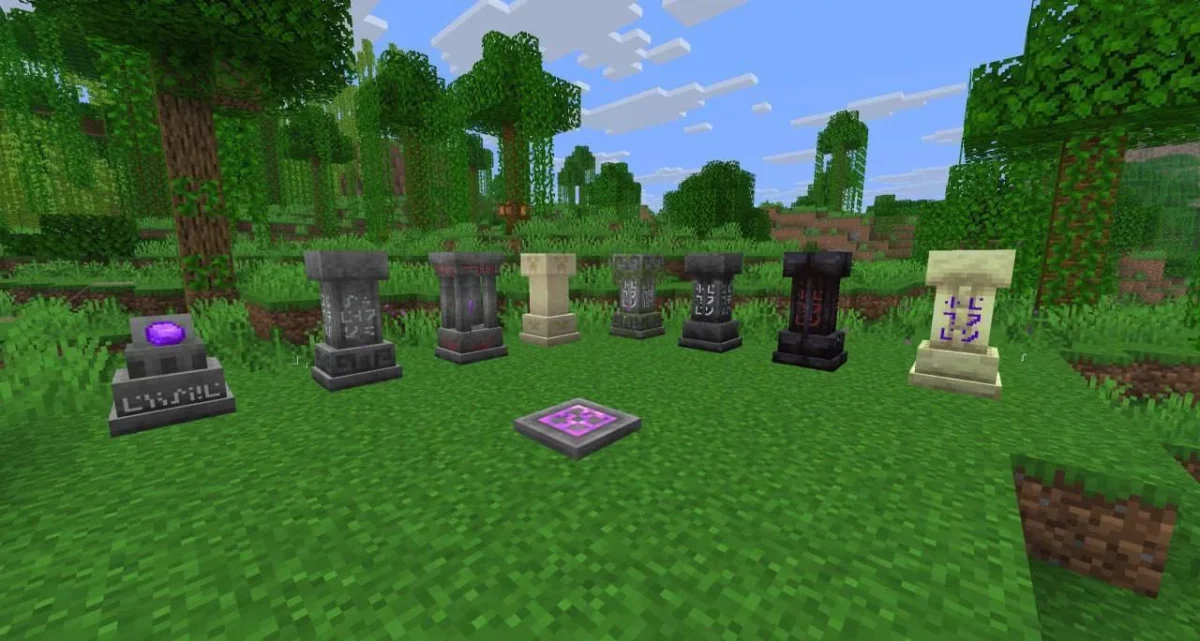 Ensemble des variantes de pierres proposées par Fresh Waystones Texture dans Minecraft