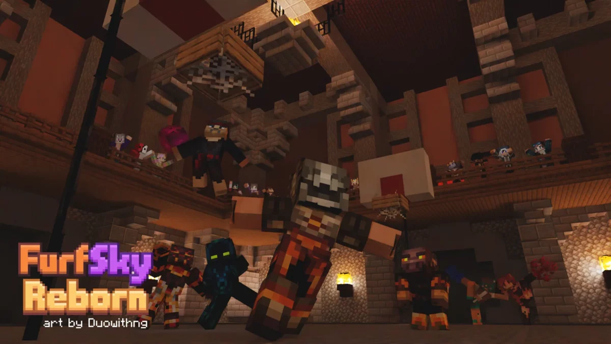 Personnages et équipements du Dojo avec les textures FurSky Reborn dans Minecraft