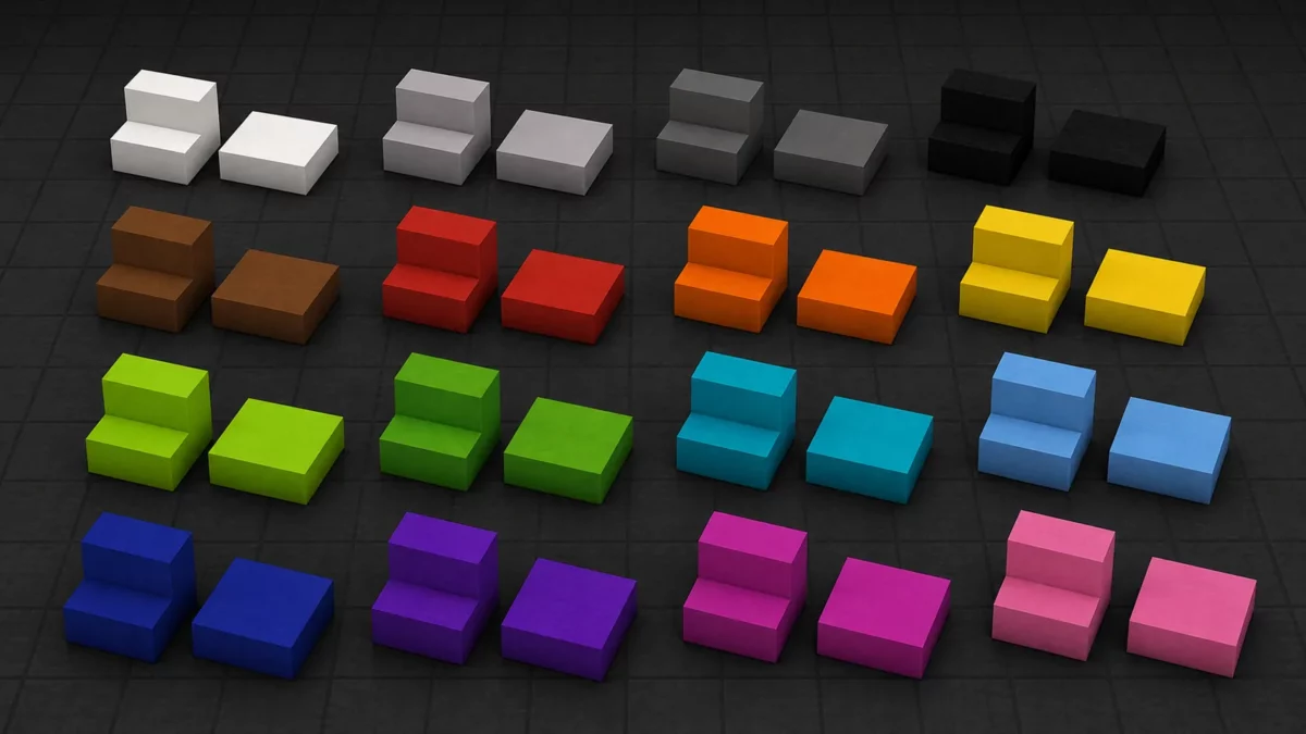 Les 32 escaliers et dalles en béton coloré ajoutés à Minecraft par Mojang