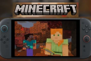 Minecraft sortira sur Nintendo Switch 2 le 27 octobre 2026 Une Nintendo Switch 2 affichant Minecraft avec Steve et Alex dans un biome automnal, sous le logo du jeu.