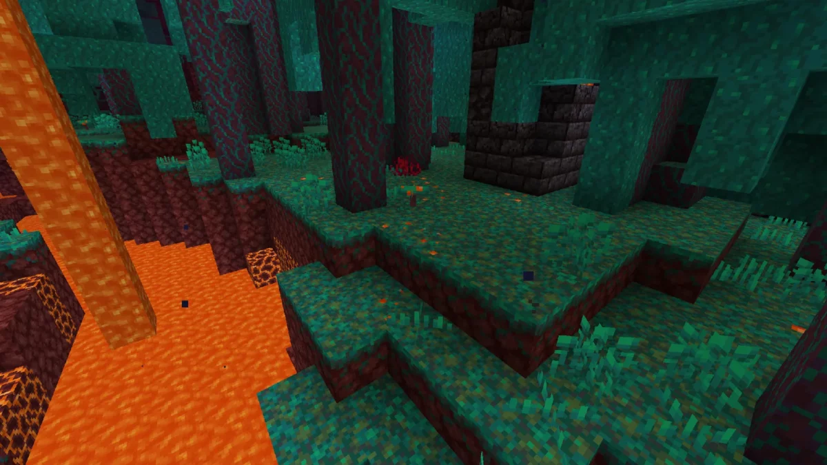 Nylium biscornu décoré par Simple Grass Flowers dans le Nether de Minecraft