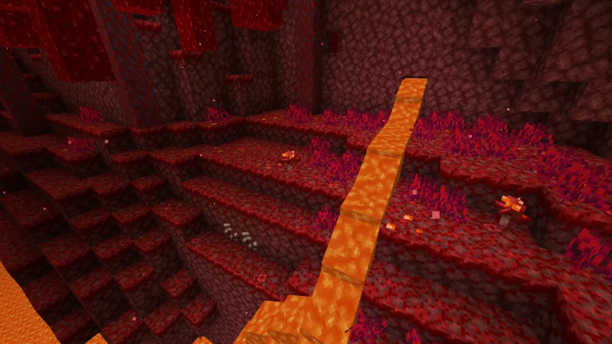 Nylium carmin décoré par Simple Grass Flowers dans le Nether de Minecraft