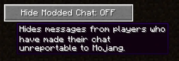 Option pour masquer les messages de chat modifiés dans Minecraft