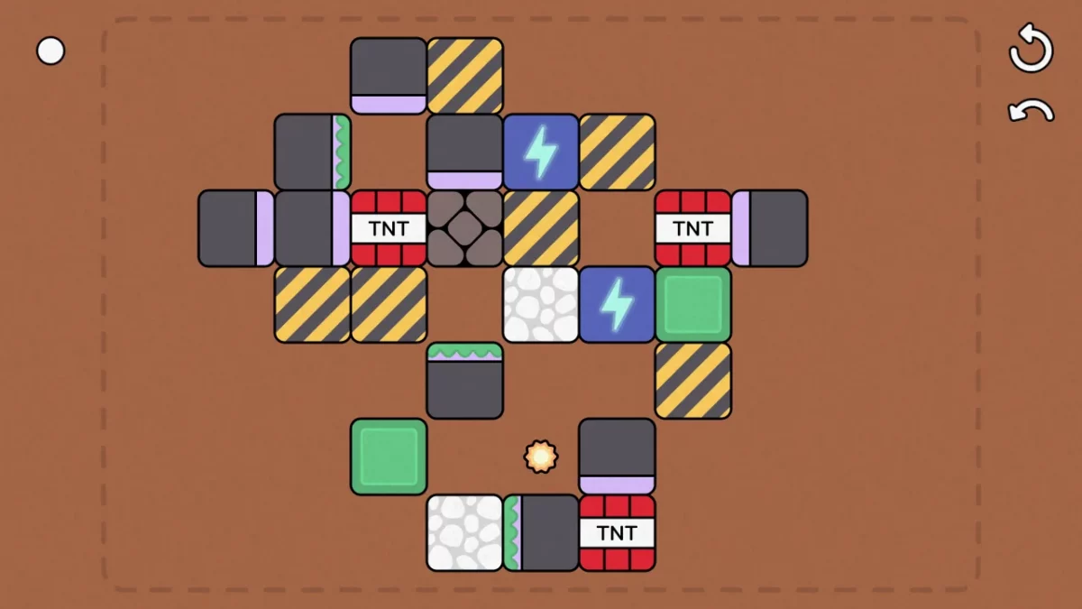 Un niveau avancé de Pight avec plusieurs blocs de TNT, des pistons et des blocs collants