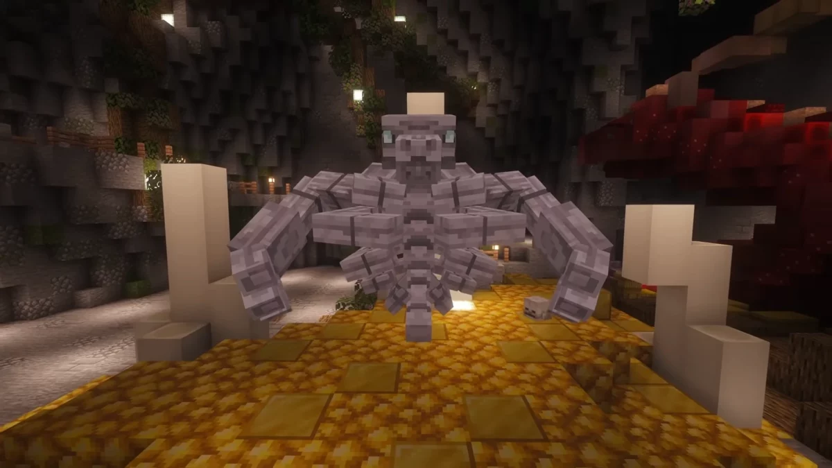 Pinnacle Boss squelettique affronté sur une plateforme dorée dans Craft to Exile 2
