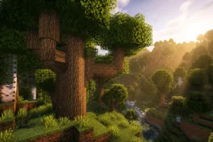 Round Trees transforme les troncs cubiques de Minecraft en arbres arrondis Forêt Minecraft spectaculaire aux troncs arrondis avec le pack de textures Round Trees