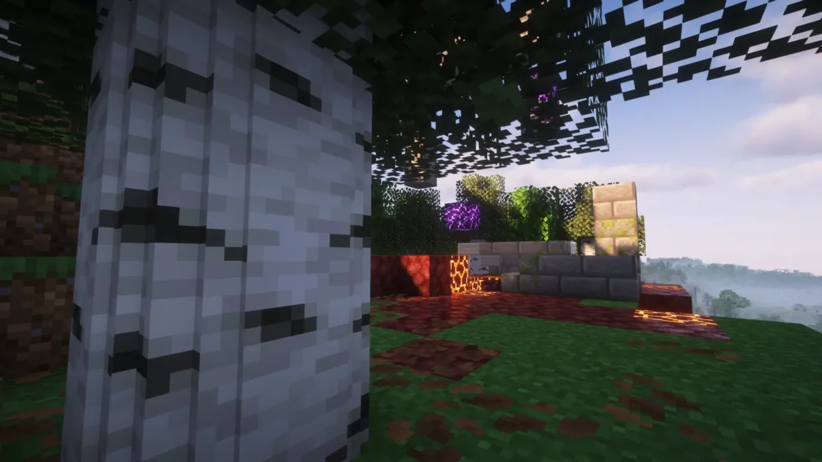 Bouleaux aux troncs arrondis avec le pack de textures Round Trees dans Minecraft