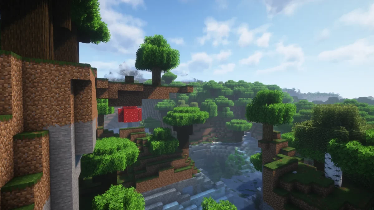 Forêt sombre de Minecraft composée de troncs arrondis par le pack Round Trees