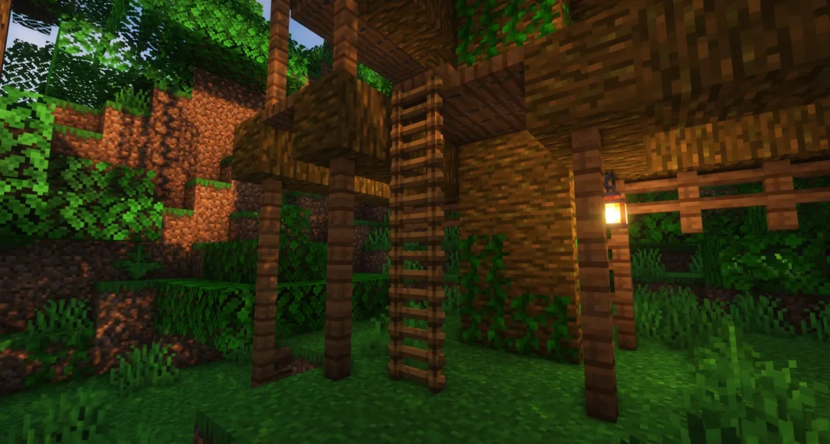 Échelles en bois avec barreaux épais dans une construction forestière utilisant 3D Ladders