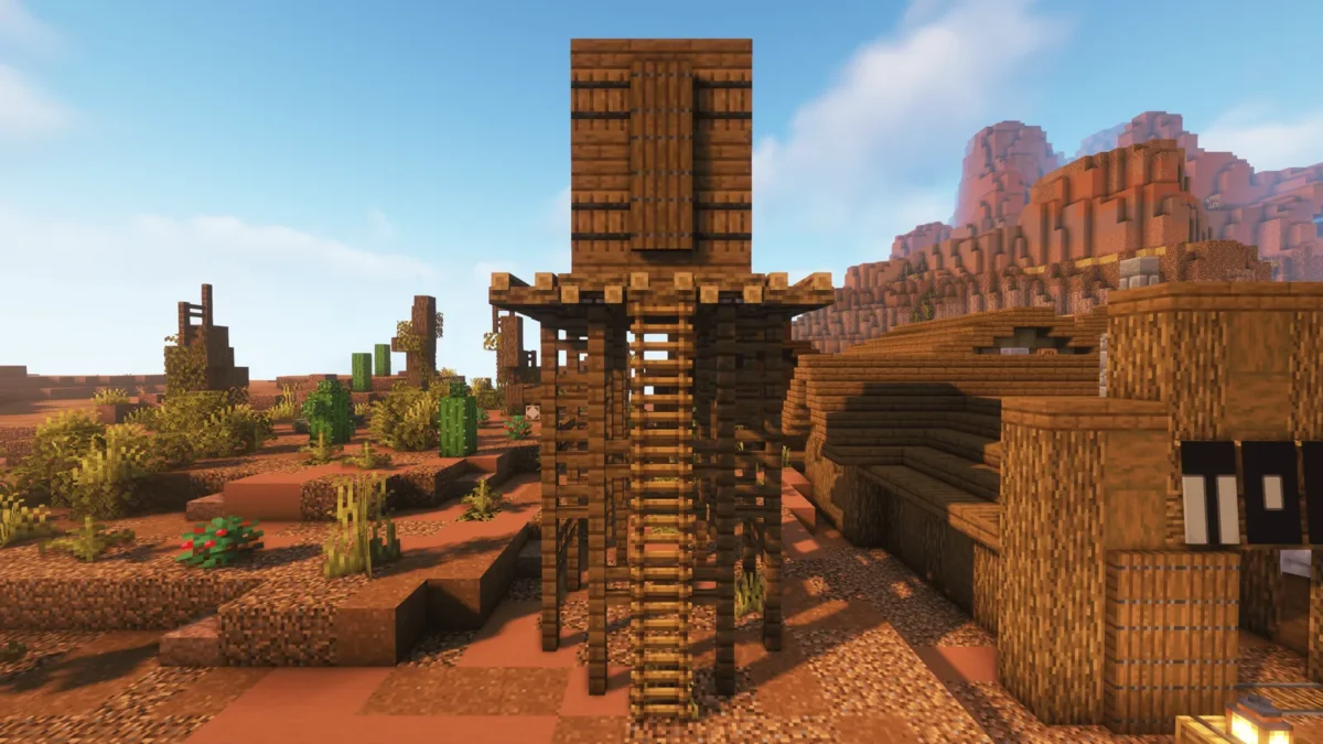 Tour en bois équipée d’une longue échelle volumique avec le pack 3D Ladders