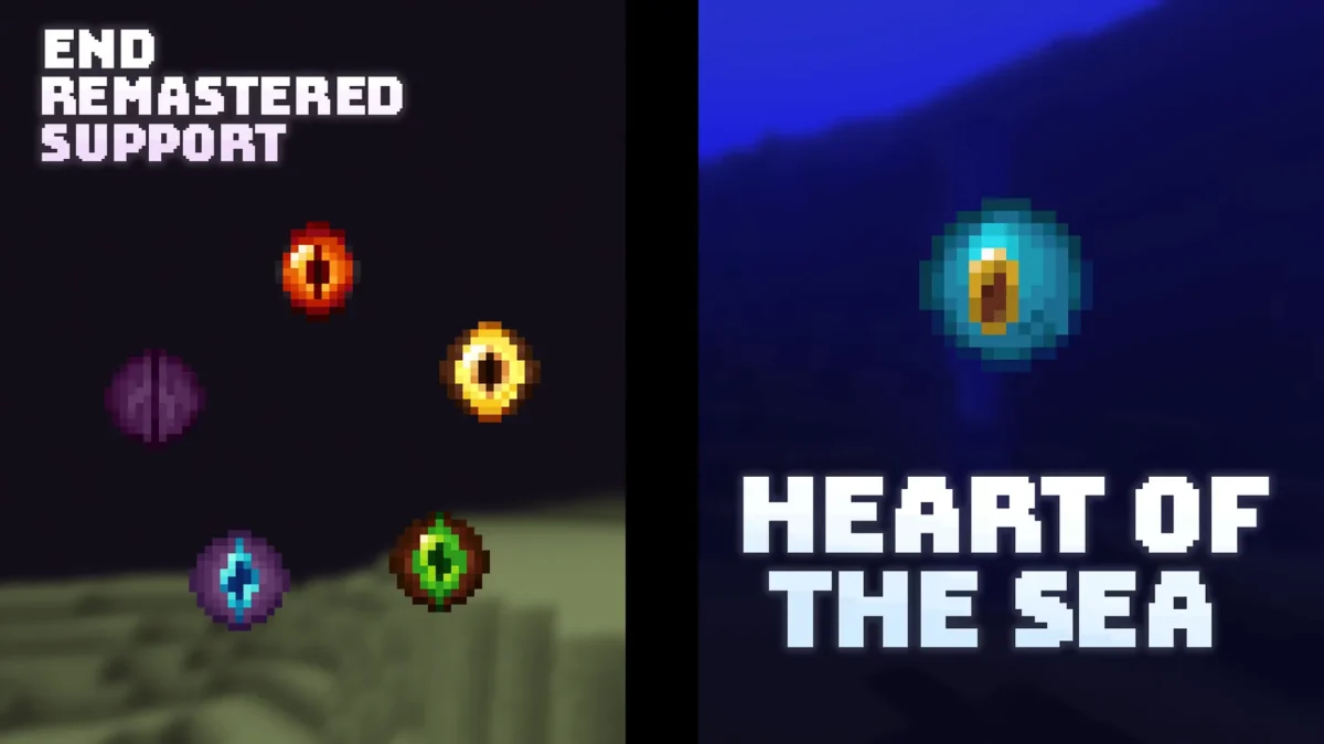 Yeux colorés et Cœur de la mer animés par le pack Blinking Ender Eyes