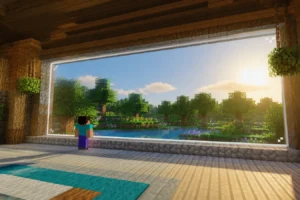 Clean Connected Glass est un pack de textures qui efface les bordures du verre dans Minecraft Grande verrière Minecraft sans bordures intérieures grâce au pack Clean Connected Glass