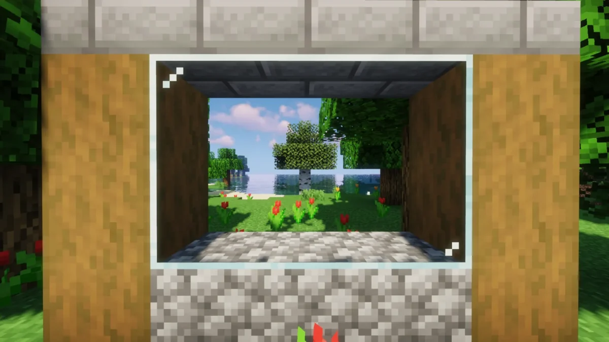 Fenêtre Minecraft transparente sans joint central grâce au pack de textures Clean Connected Glass