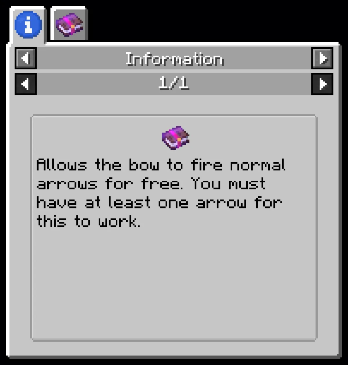 Page JEI affichant la description détaillée d’un enchantement grâce au mod Enchantment Descriptions