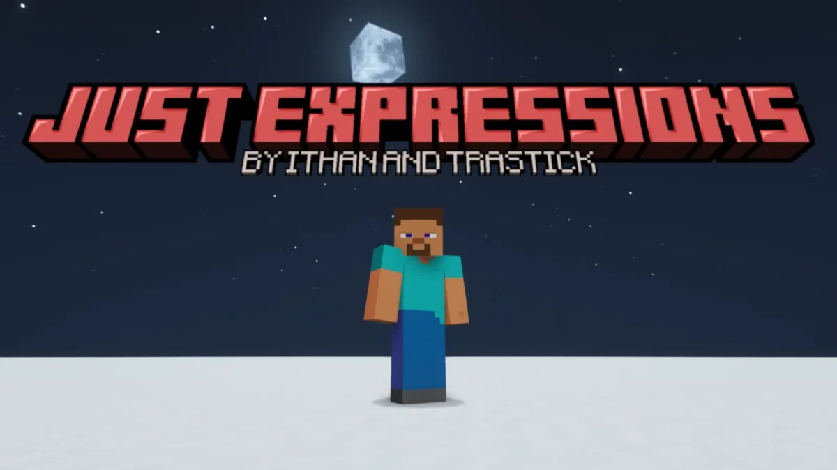 Personnage Minecraft sous la lune présentant les yeux animés du pack Just Expressions