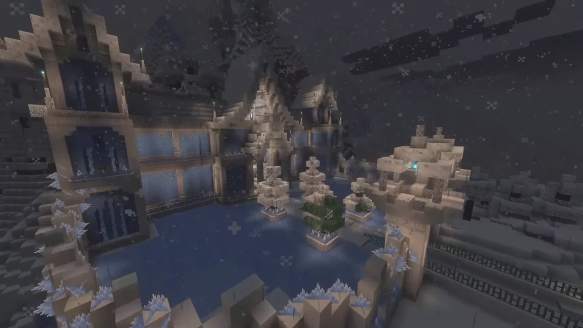 Une construction souterraine présentée au Minecraft Live utilise des formations glacées autour de plusieurs bâtiments