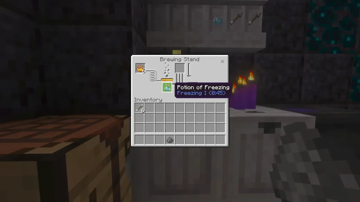 L’interface d’un alambic affiche une potion de gel pendant la démonstration officielle du Minecraft Live
