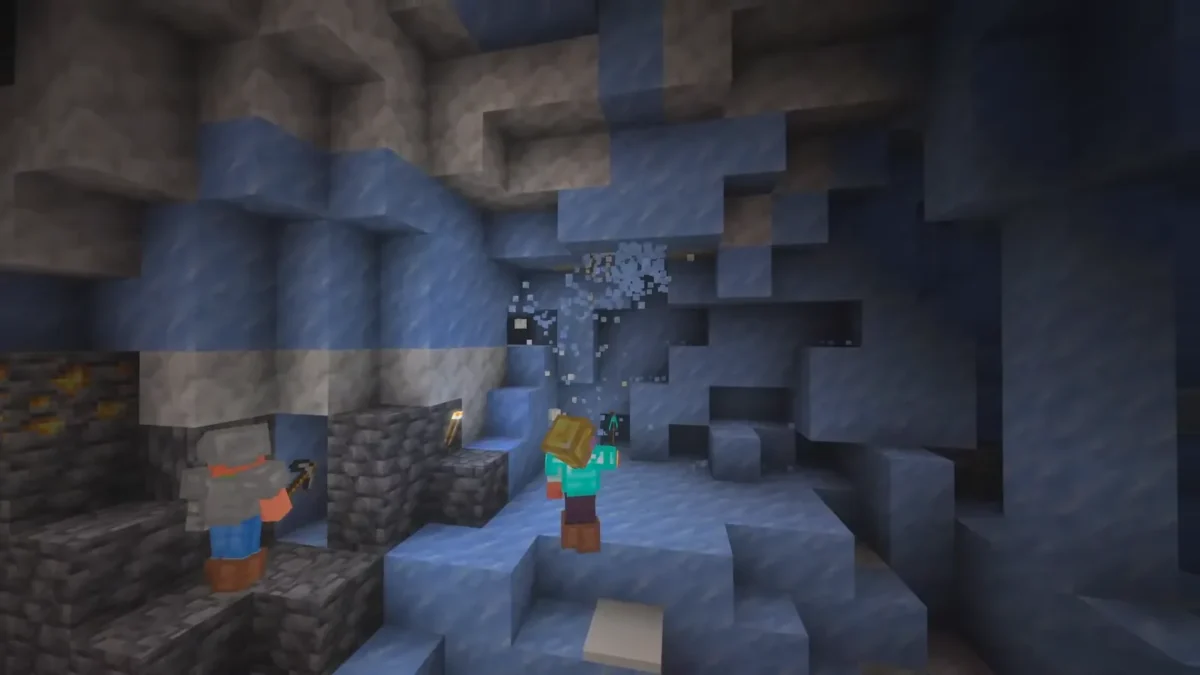 Plusieurs zombies apparaissent dans une cavité glacée pendant la présentation du prochain drop de Minecraft