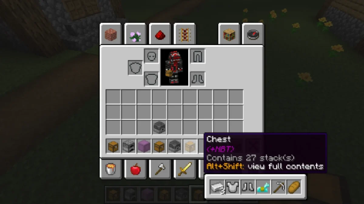 Contenu d’un coffre affiché depuis l’inventaire grâce au mod Shulker Box Tooltip