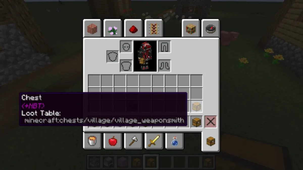Infobulle affichant la table de butin associée à un coffre dans Minecraft