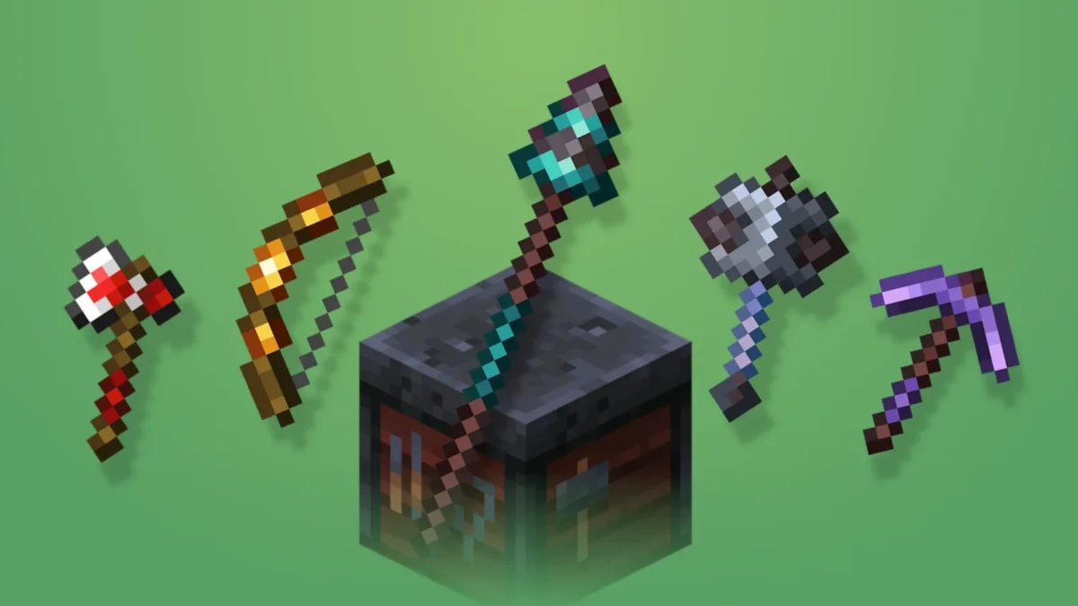 Outils et armes ornés autour de la table dédiée du data pack Tool Trims