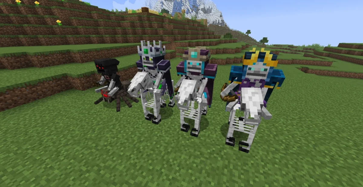 Squelettes Minecraft à cheval montrant des variantes de cavaliers dans la galerie officielle d’AL’s Skeletons Revamped