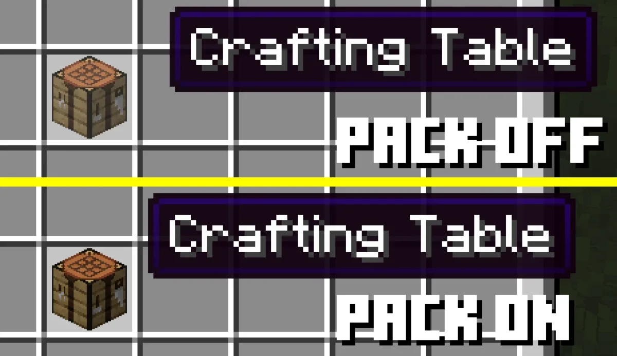 Comparaison du survol d’un établi avec la surbrillance vanilla et le pack Clearer Slot Highlight