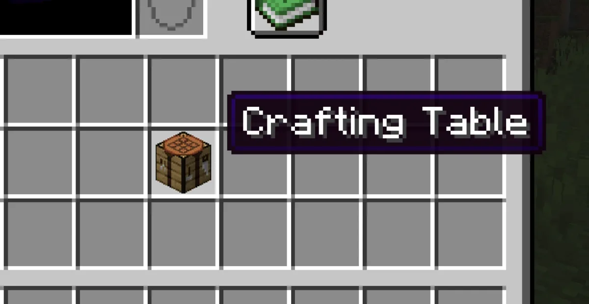 Établi sélectionné dans l’inventaire Minecraft avec une surbrillance placée derrière son icône grâce au pack
