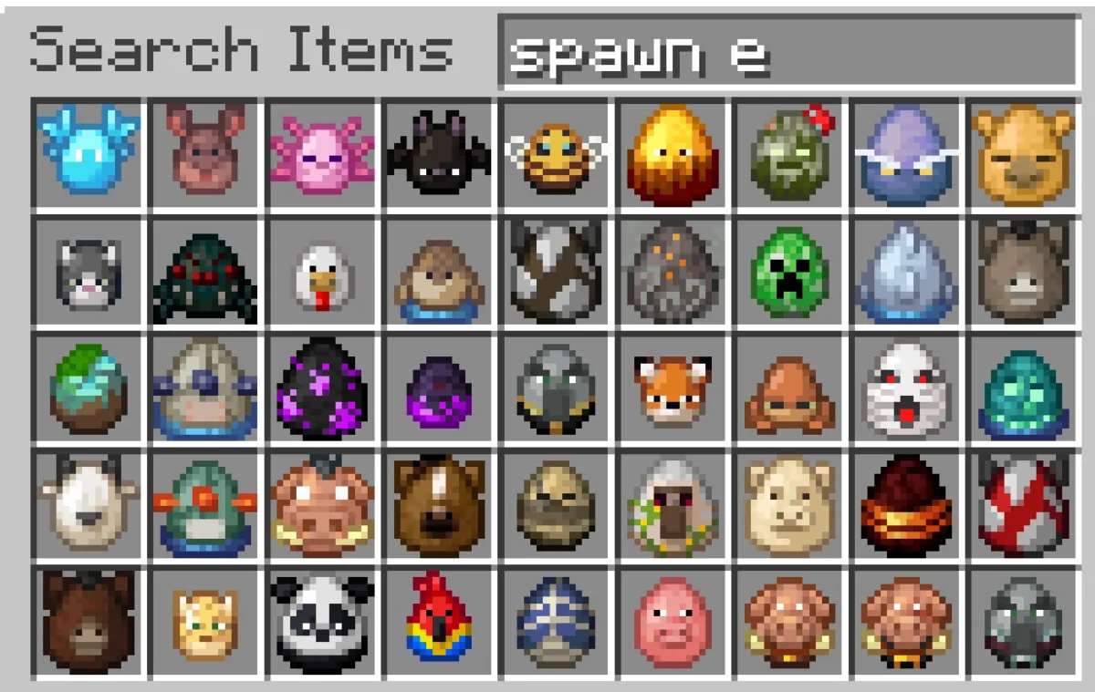 Œufs d’apparition Minecraft aux silhouettes de créatures munies d’yeux dans l’inventaire avec le pack Eggs N Eyes