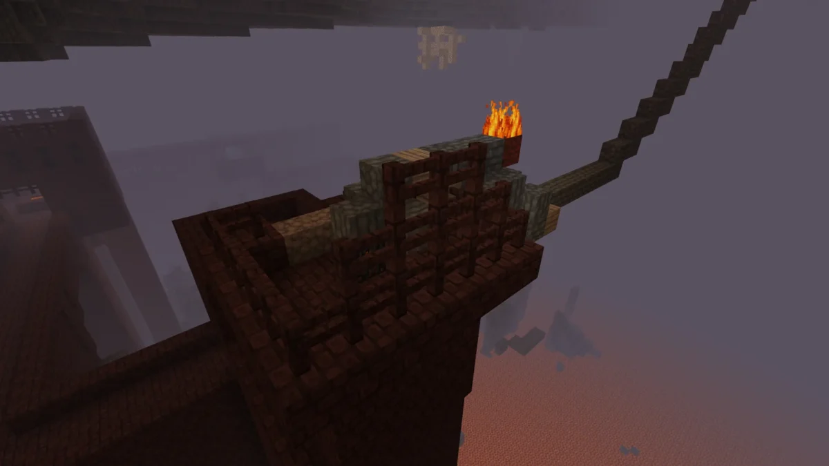 Forteresse du Nether et abri construit près des Blazes dans le monde Minecraft des agents Gemini