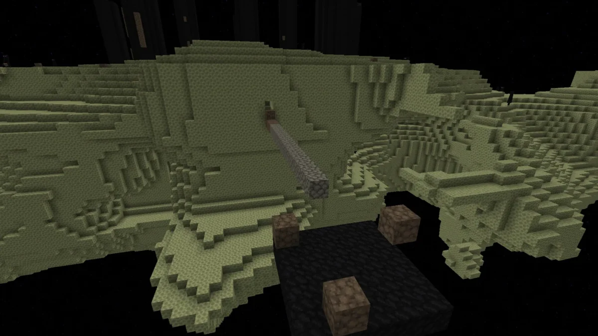 Pont reliant la plateforme d’arrivée à l’île principale de l’End dans le monde Minecraft des agents Gemini