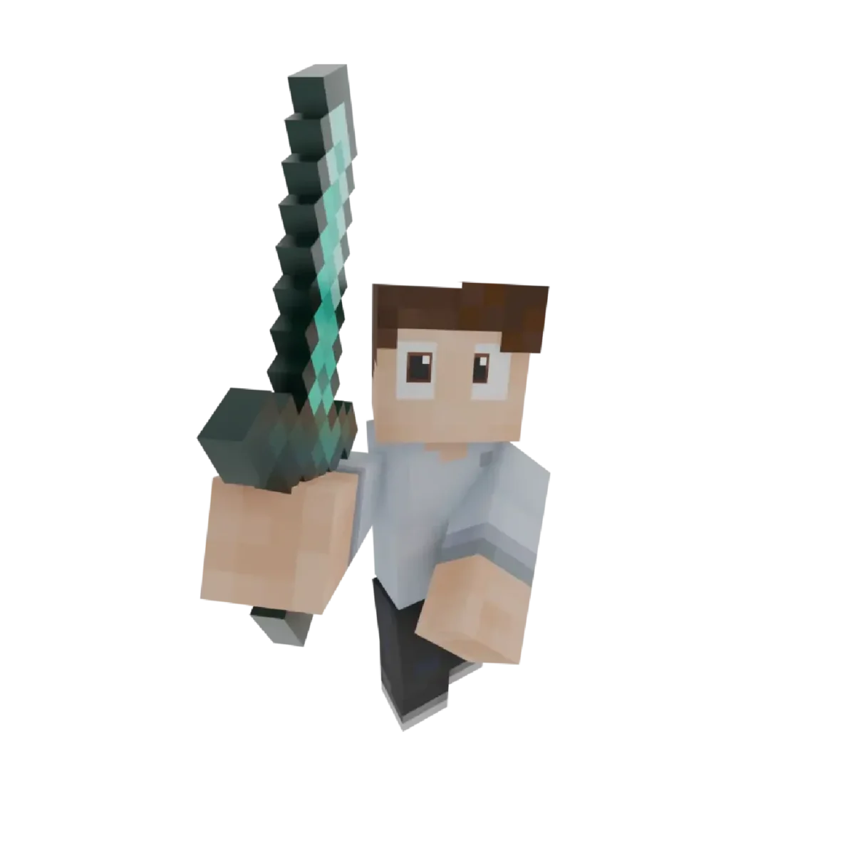 Personnage Minecraft tenant une épée levée dans une illustration de pose officielle du pack de ressources Hyper Punchy