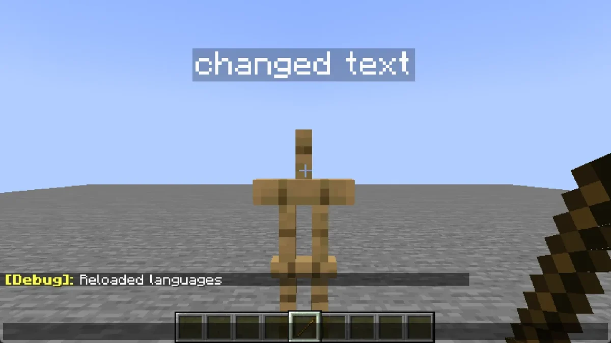 Texte traduit dans Minecraft lors de la démonstration officielle du rechargement des langues avec Language Reload