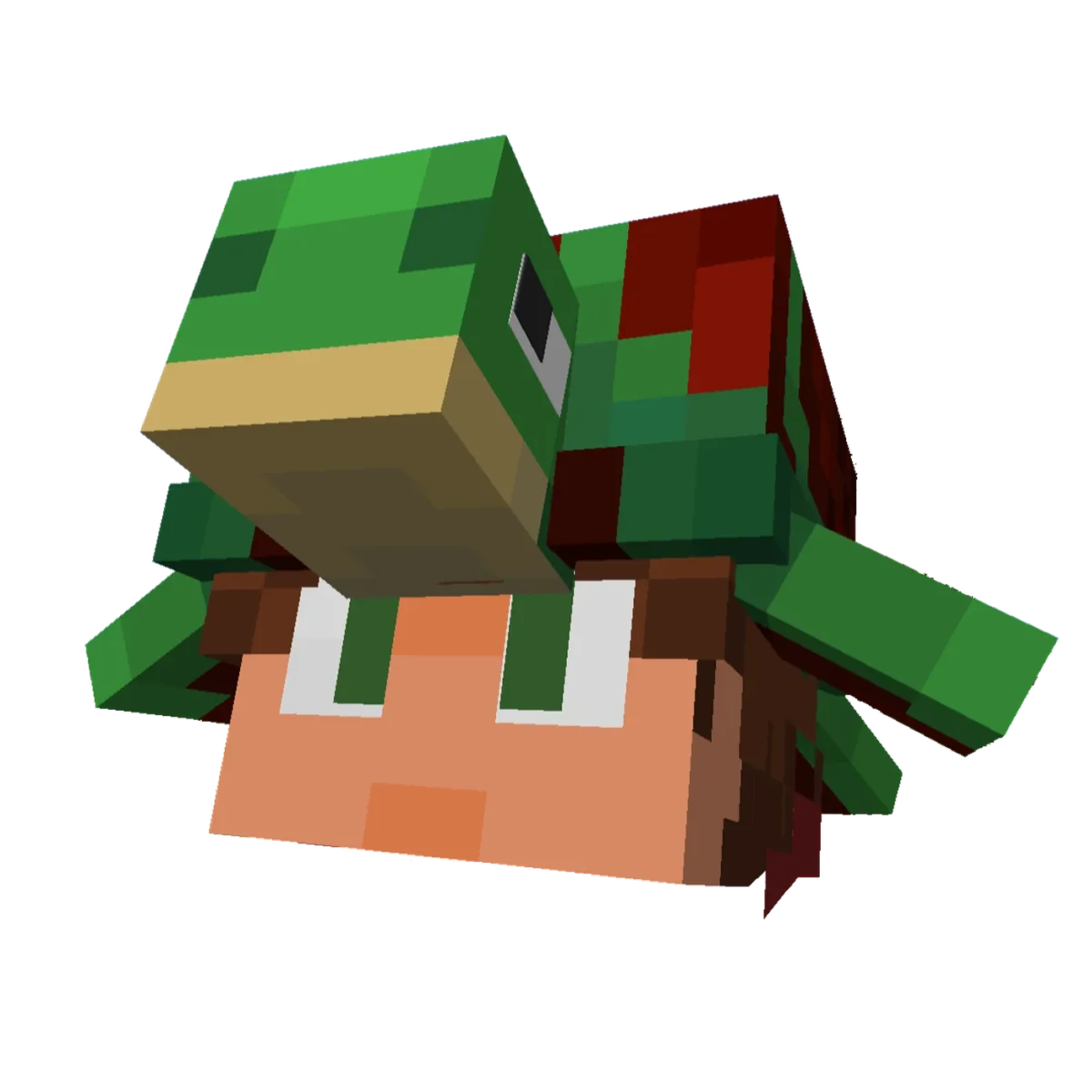 Illustration de l’extension facultative Lively Turtle Helmet Trims montrant une tortue verte ornée sur une tête Minecraft